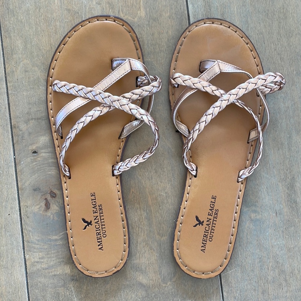American Eagle Rose Gold Braided Sandals